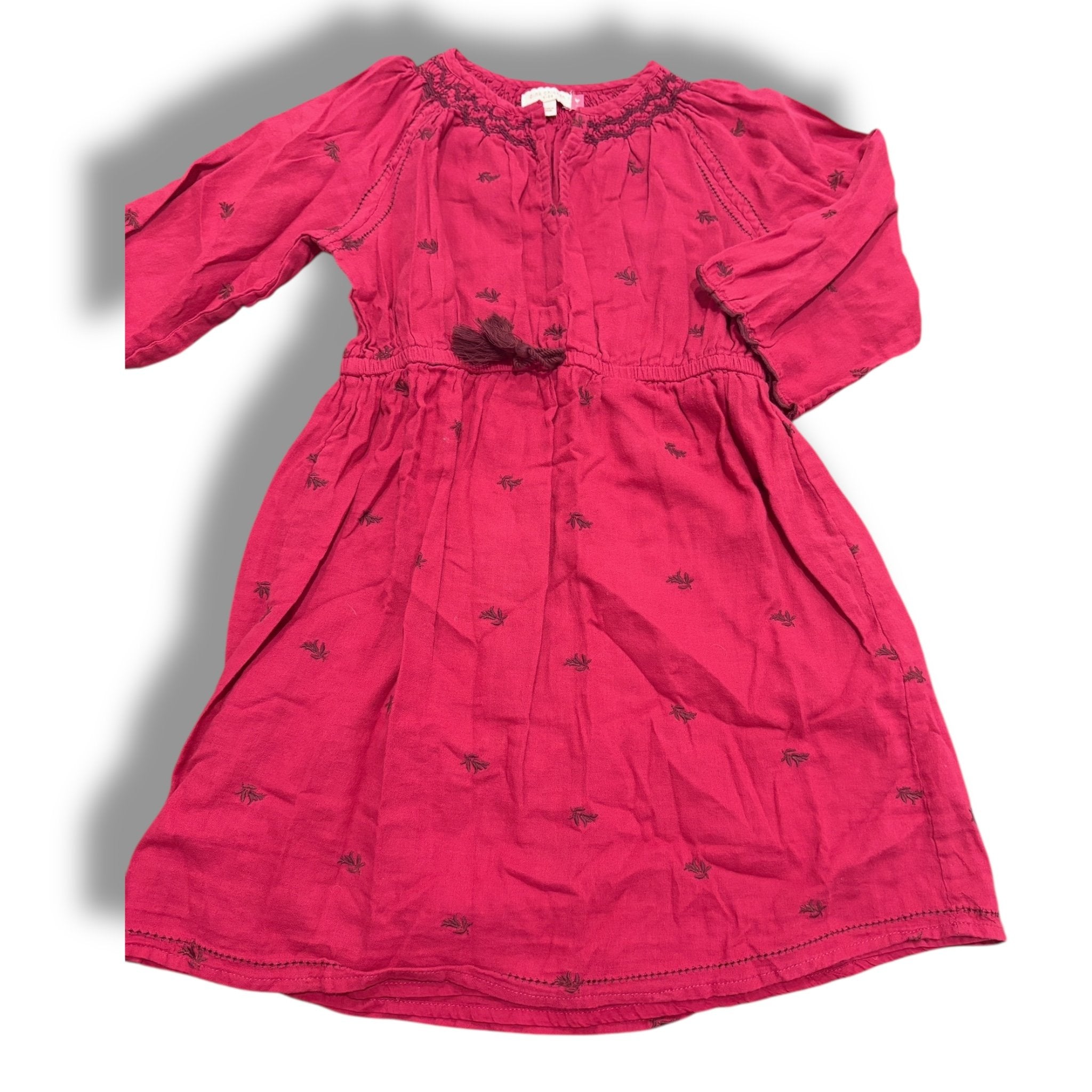 Size 8 Pink Chicken maroon cotton dress with maroon floral embroidery and tassels at waist, some wear Default Title / 8 / Girl
