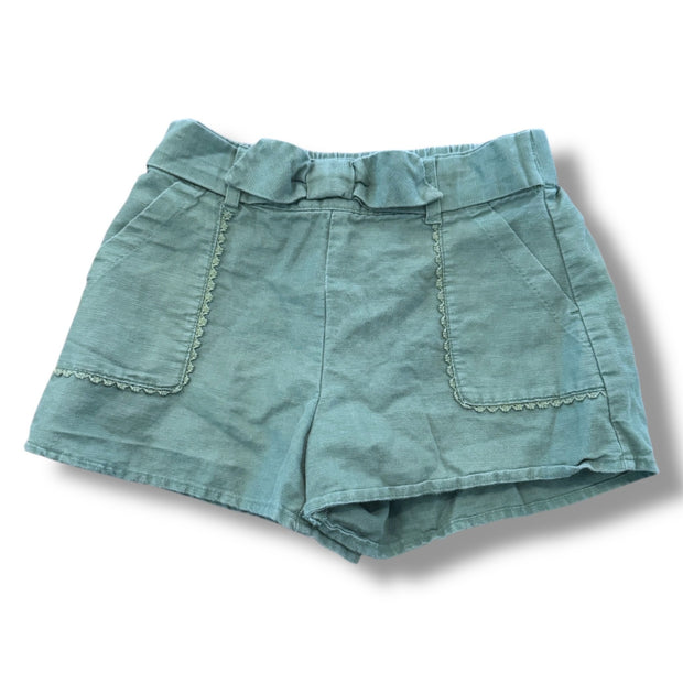Size 7 Janie and Jack olive green pull on shorts with bow belt and crochet detail pockets Default Title / 7 / Girl