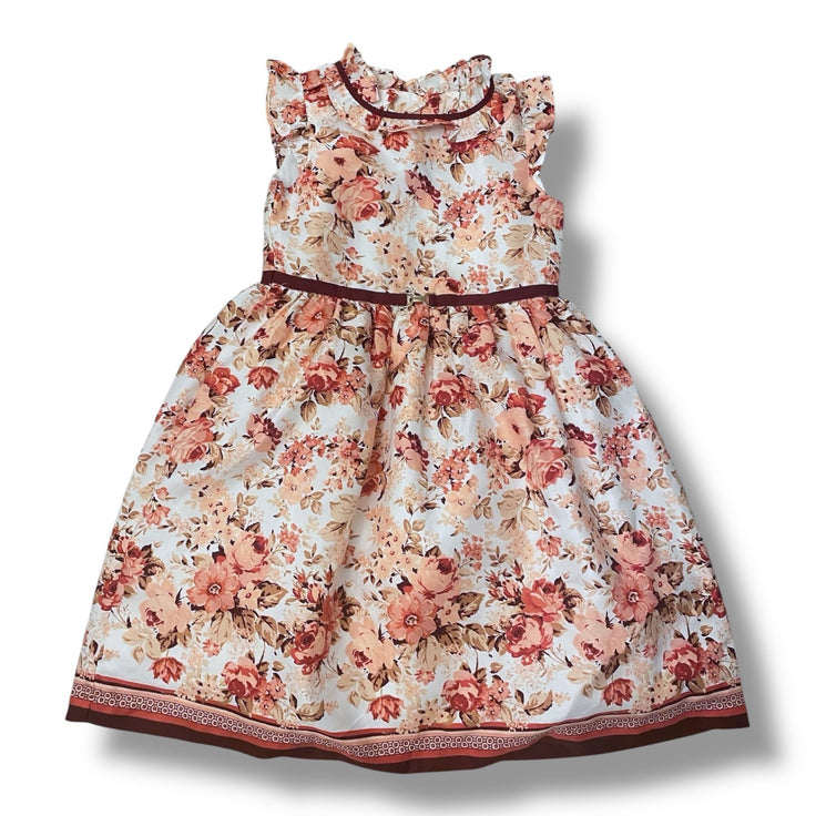 Size 6 Janie and Jack satin pink and brown floral sleeveless dress with maroon belt Default Title / 6 / Girl