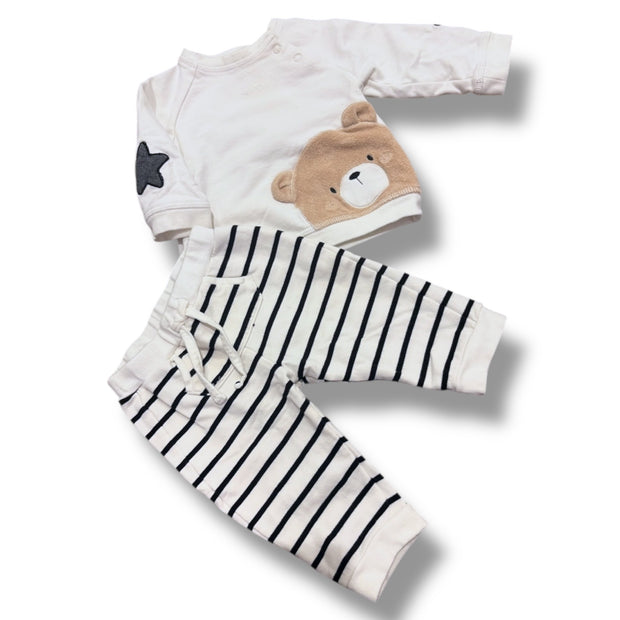 Size 2-4 Month Mayoral white sweatshirt with bear, stripe pant set Default Title / 4-Feb / Boy