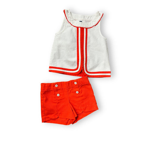 Size 2 Janie and Jack white tank with orange center stripes and orange shorts Default Title / 2 / -