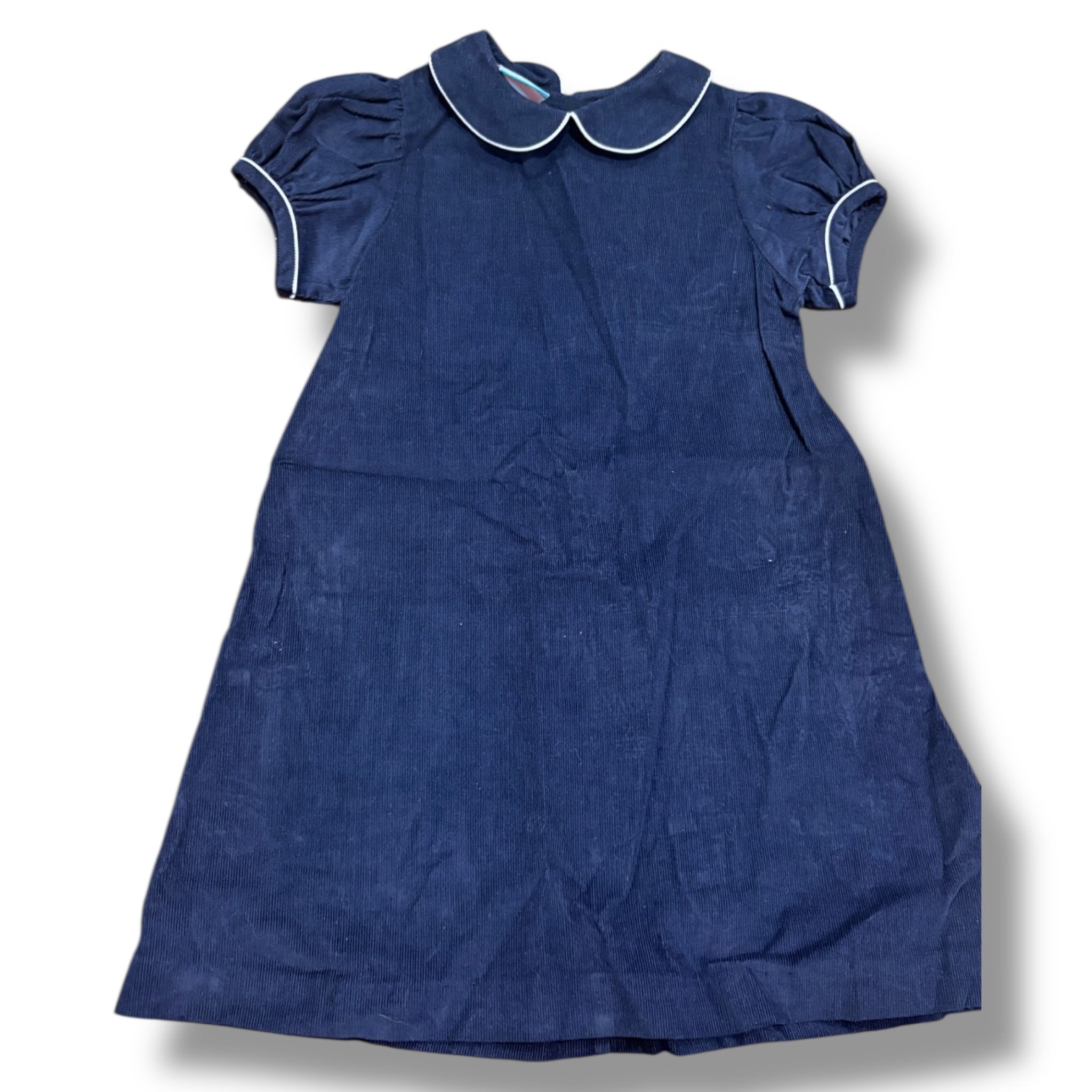 Size 4 Southern sunshine navy corduroy dress with collar, white trim Default Title / 4 / Girl