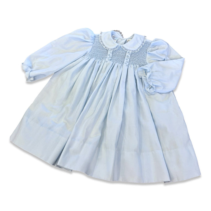 Size 18 month Sarah Louise blue pleated/smocked long sleeve dress with collar Default Title / 18 month / Girl