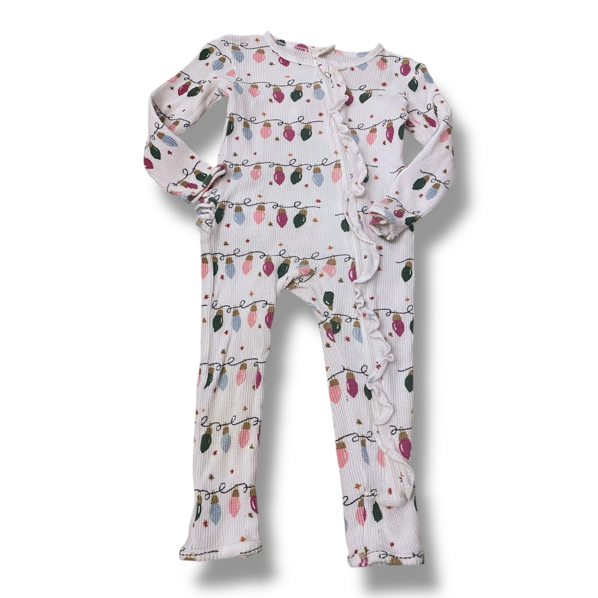 Size 18-24 month Spearmint Love white Christmas light waffle knit zip up sleeper Default Title / 18-24 month / -