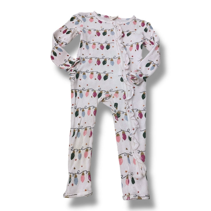 Size 18-24 month Spearmint Love white Christmas light waffle knit zip up sleeper Default Title / 18-24 month / -