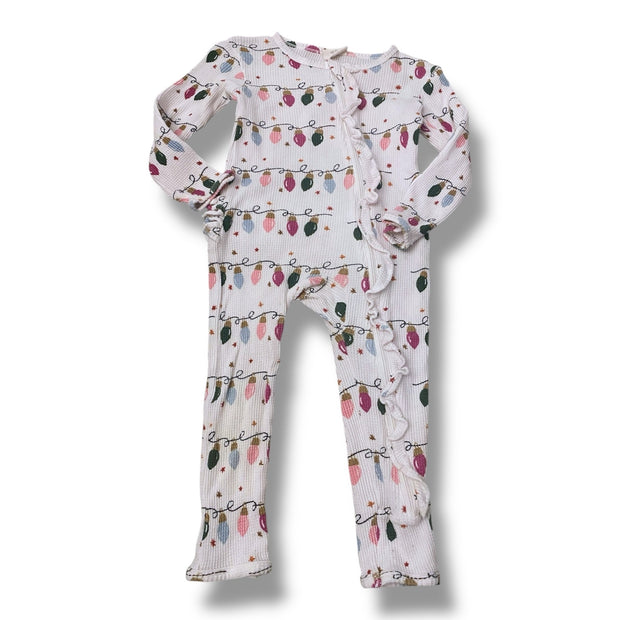 Size 18-24 month Spearmint Love white Christmas light waffle knit zip up sleeper Default Title / 18-24 month / -