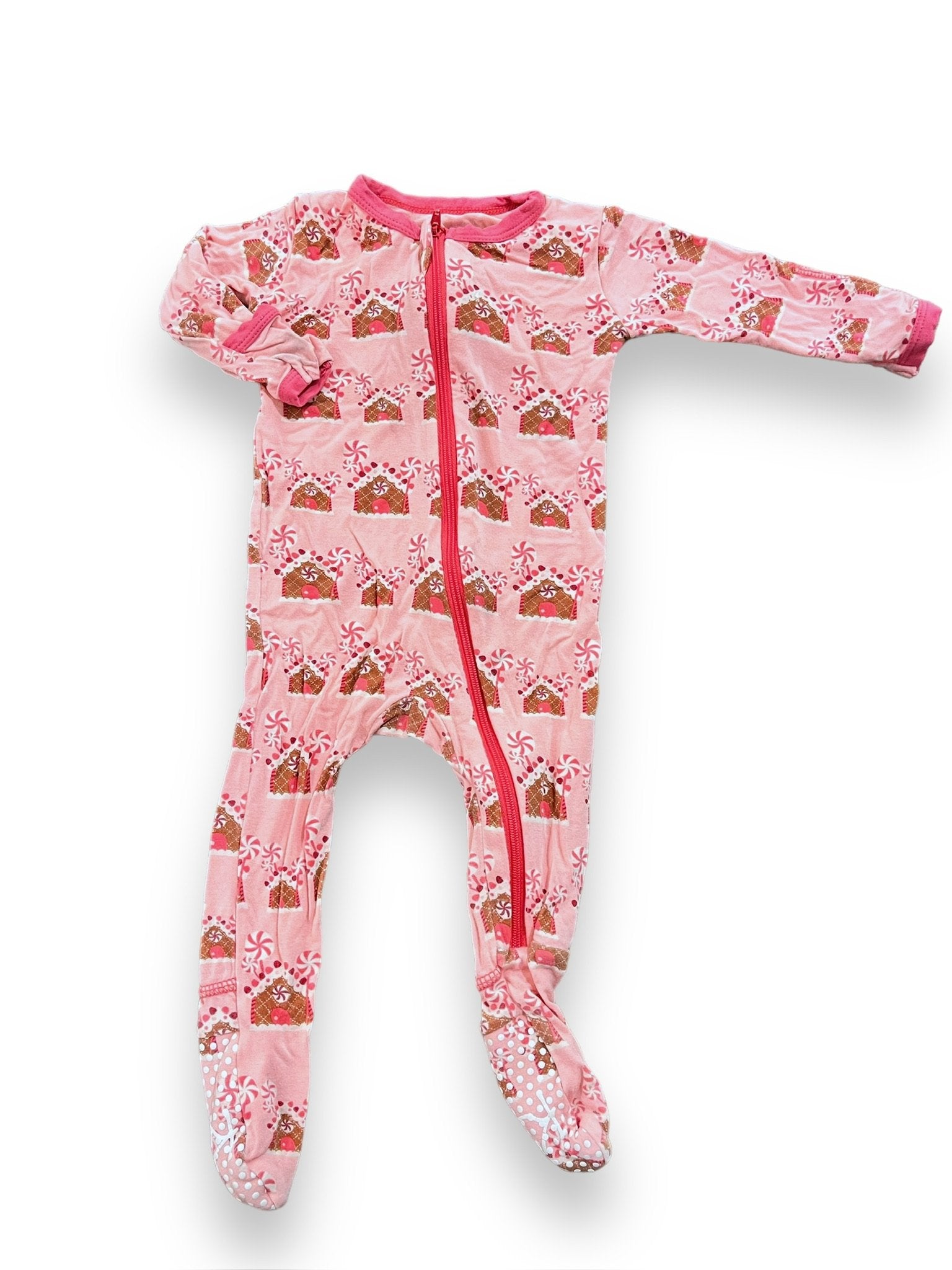Size 3-6 month Kickee Pants pink sleeper with gingerbread houses Default Title / 3-6 month / -