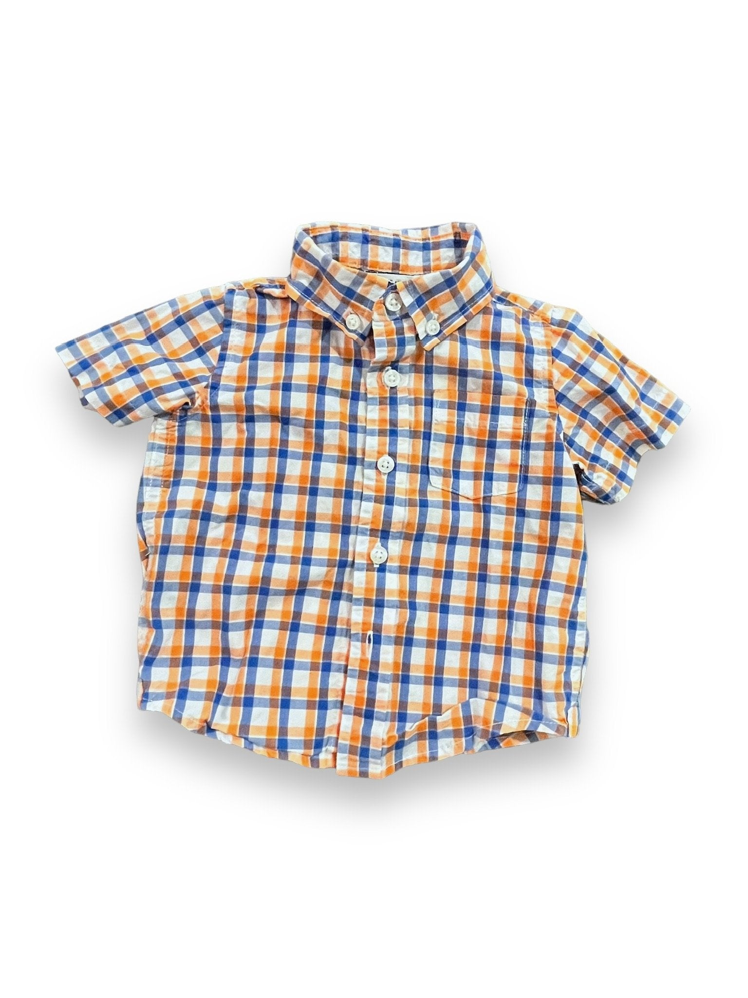 Size 6-12 month Janie and Jack short sleeve blue/orange plaid button down Default Title / 6-12 month / Boy