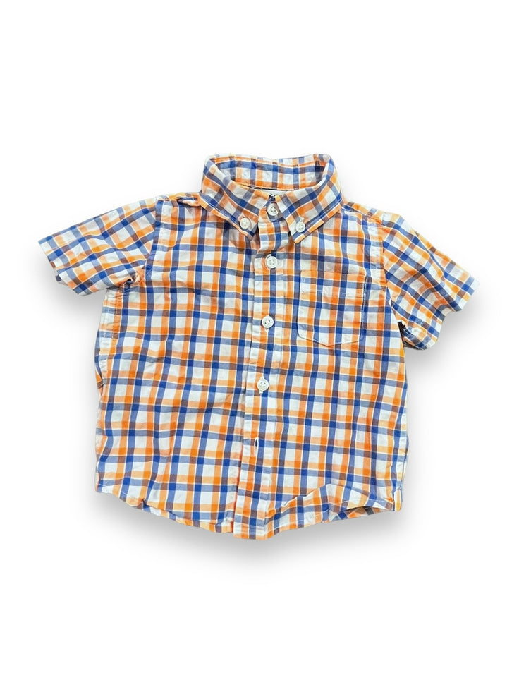 Size 6-12 month Janie and Jack short sleeve blue/orange plaid button down Default Title / 6-12 month / Boy