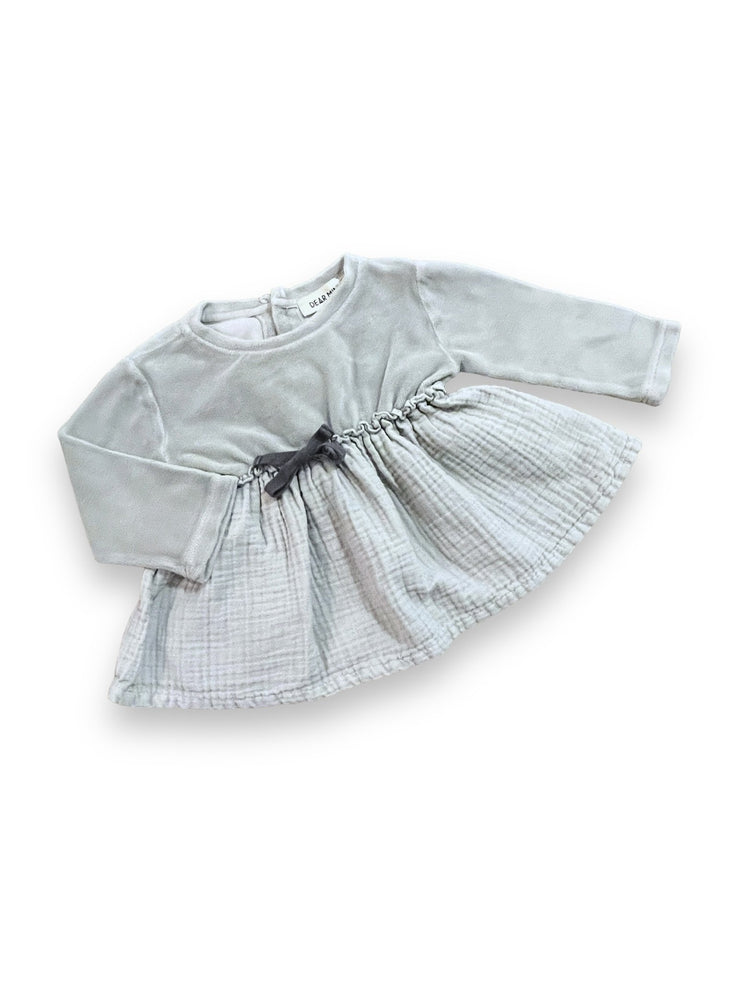 Size 3-6 month Dear Mini grey velour/muslin dress with bow Default Title / 3-6 month / Girl