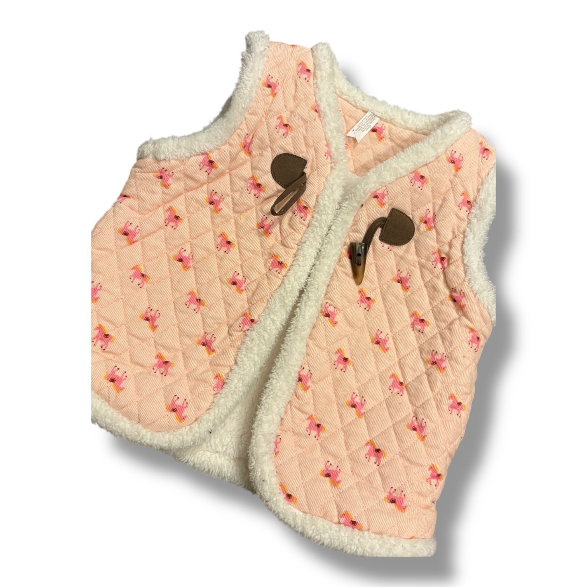 Size 6 Matilda jane pink vest with horses, sherpa trim Default Title / 6 / Girl