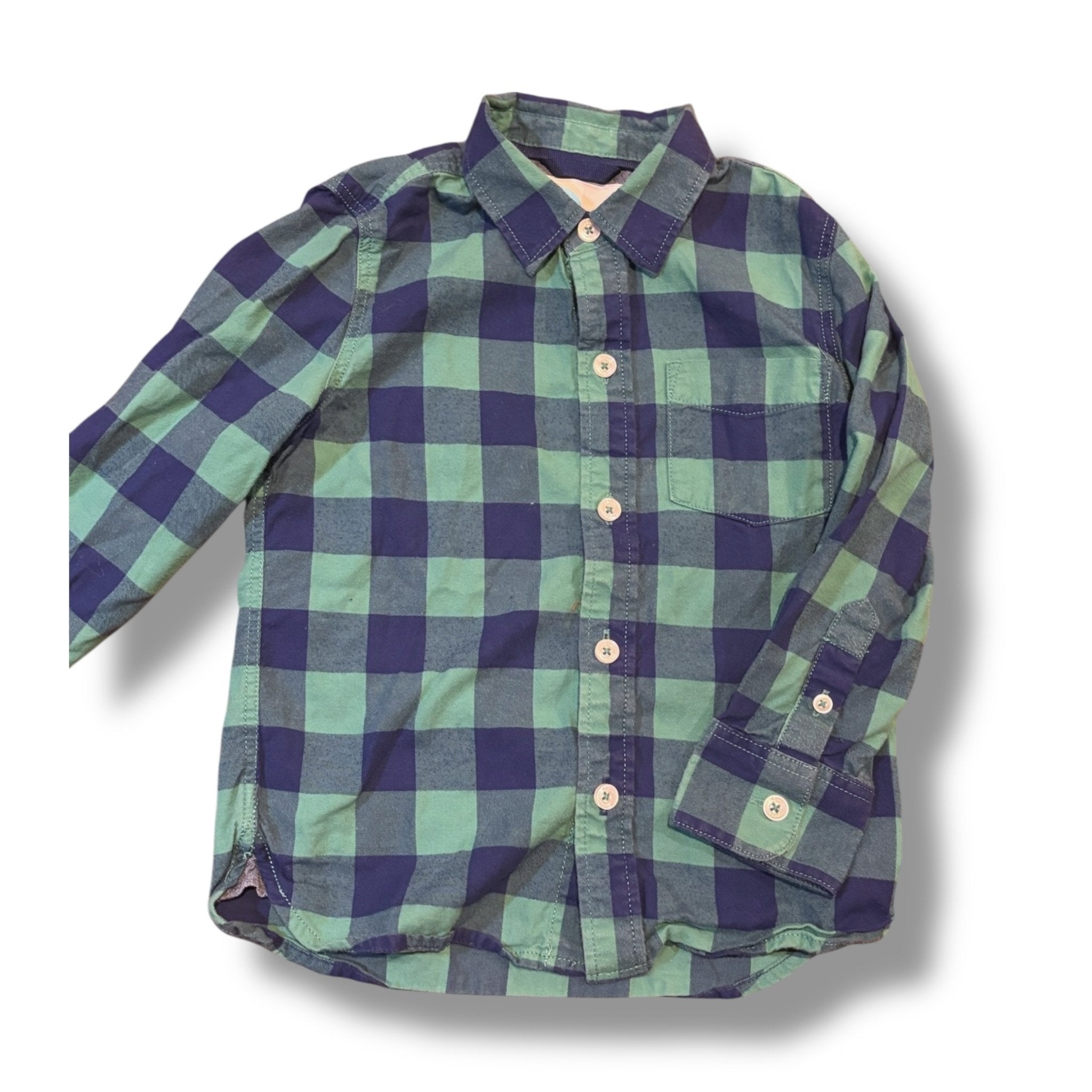 Size 3-4 Boden navy/mint green checkered flannel buttondown Default Title / 4-Mar / Boy