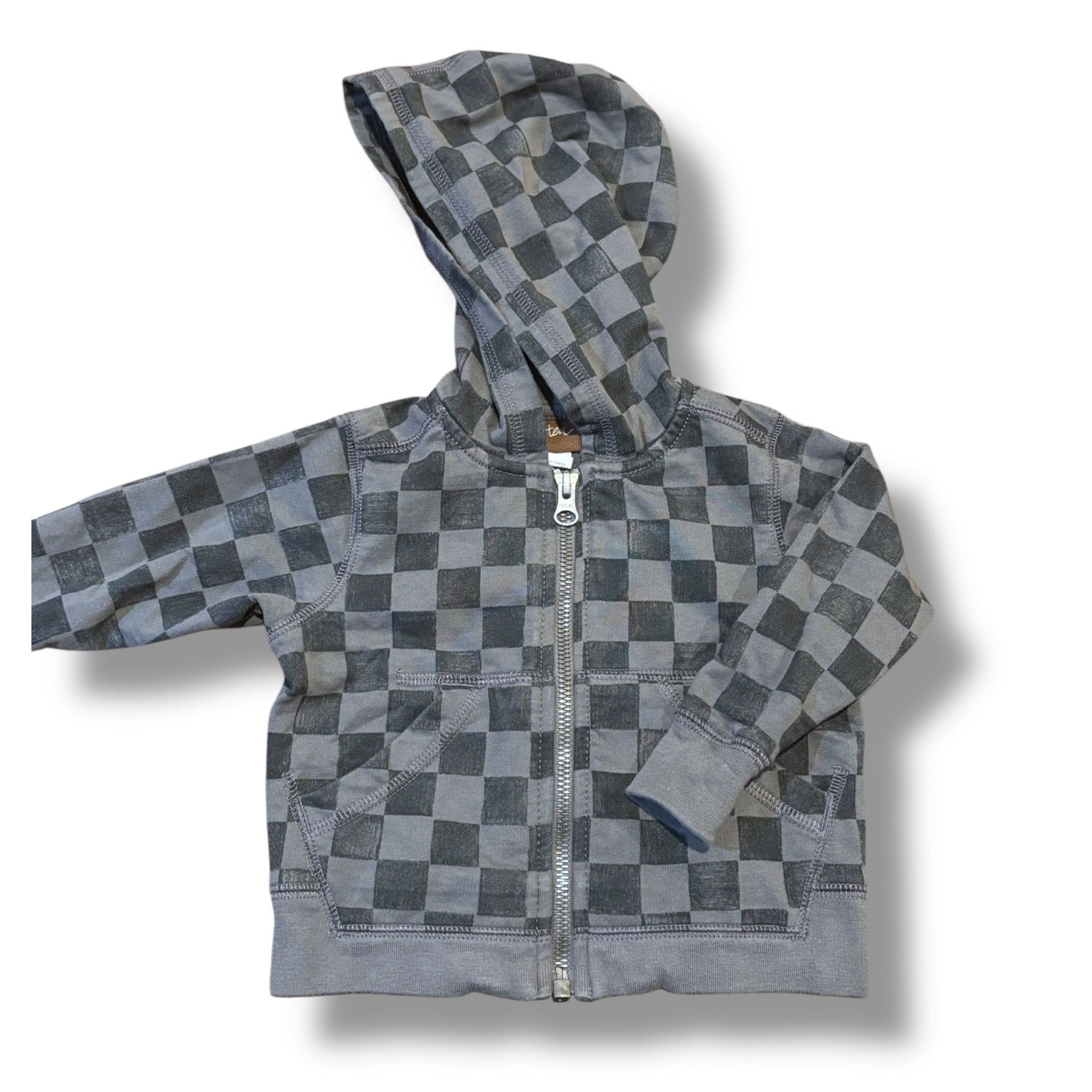 Size 3-6 month Tea Collection gray/distressed black checkerboard zip-up hoodie Default Title / 3-6 month / Boy