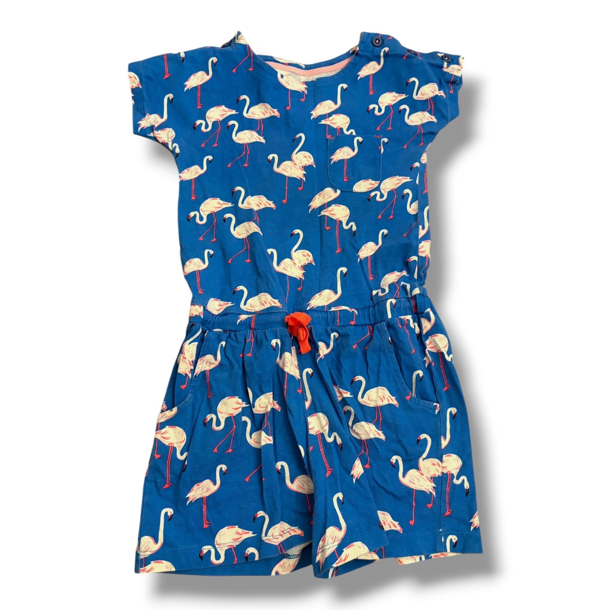 Size 7-8 Boden royal blue romper with pink and white flamingos Default Title / 8-Jul / Girl