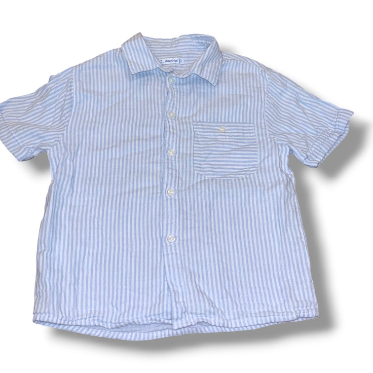Size 6 Mayoral blue/white striped short-sleeve button-up shirt Default Title / 6 / Boy