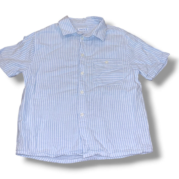 Size 6 Mayoral blue/white striped short-sleeve button-up shirt Default Title / 6 / Boy