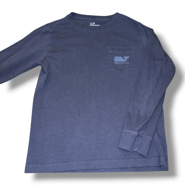 Size 6 Vineyard Vines slate gray long-sleeve pocket tee w/ white American flag whale Default Title / 6 / Boy