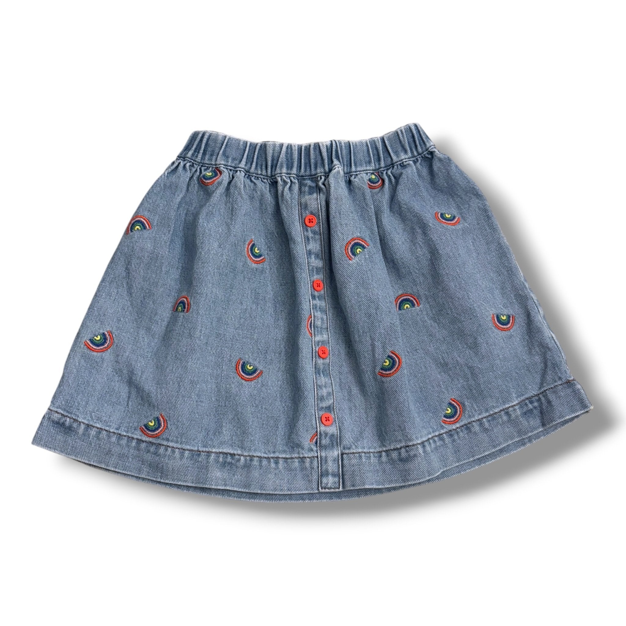 Size 7-8 Boden denim pull on skirt with emroidered rainbows Default Title / 8-Jul / Girl