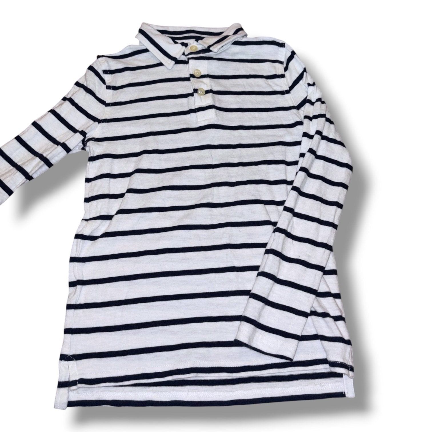 Size 6-7 Crewcuts navy/white striped knit long-sleeve polo shirt Default Title / 7-Jun / Boy