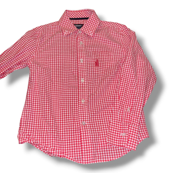 Size 6 Johnnie-O salmon/white check button-up shirt w/ pocket Default Title / 6 / Boy