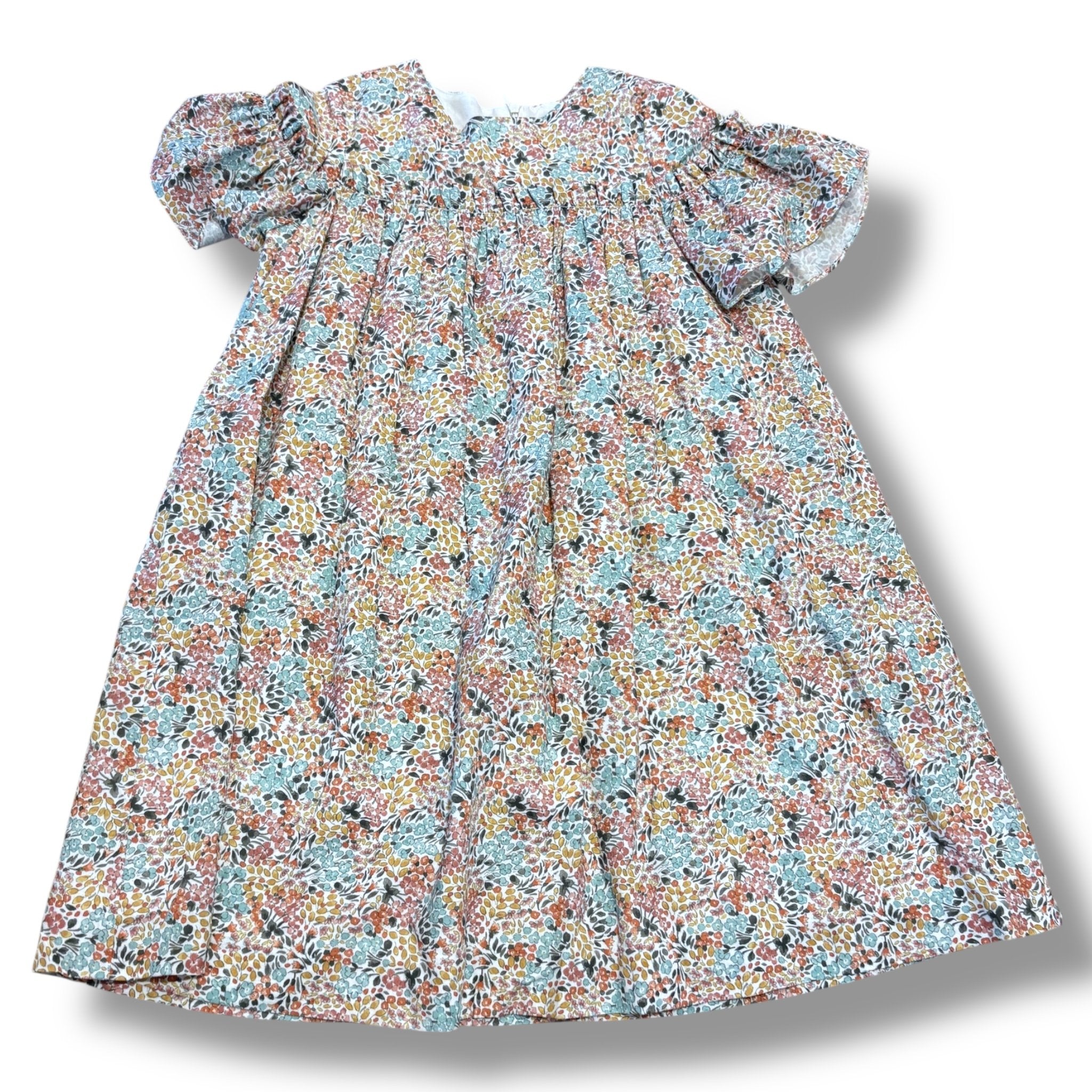 Size 7 Gabby blush pink/tan/blue floral short sleeve dress Default Title / 7 / Girl