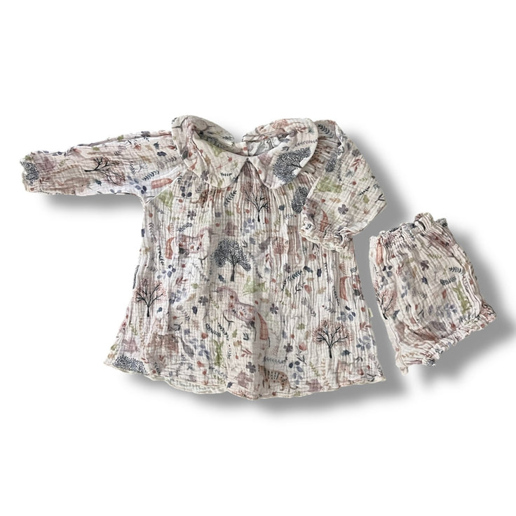 Size 6-9 months Elegant Baby shirt and short set, unicorns & nature print Default Title / 6-9 month / Girl