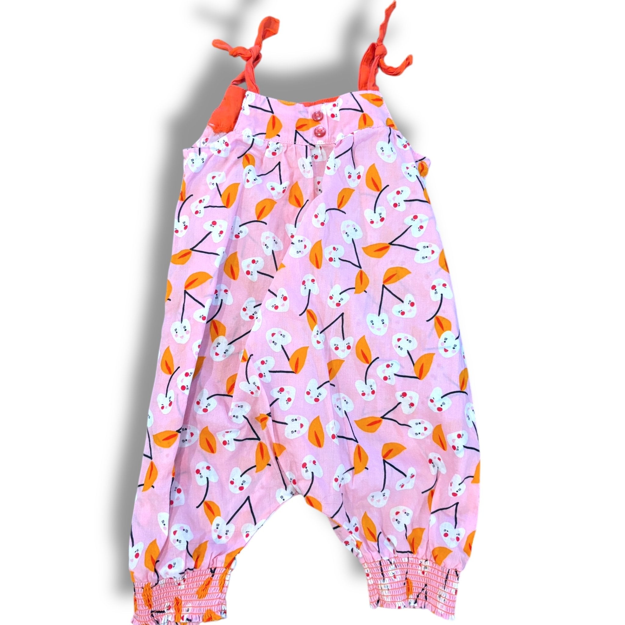 Size 9 month Catimini pink tank romper with cherries Default Title / 9 month / Girl