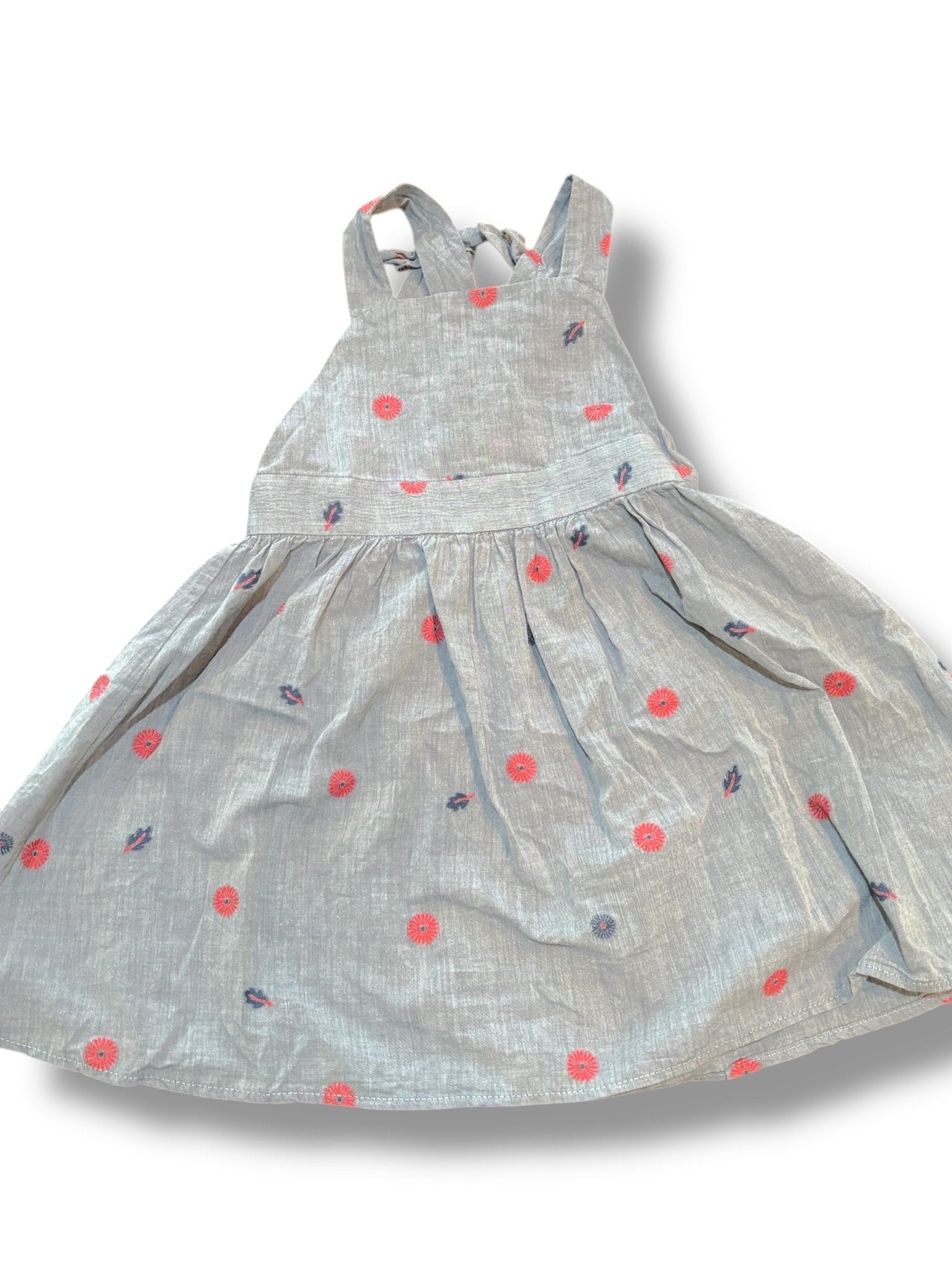 Size 4 Tartine et Chocolat chambray cross-back dress with red & blue flowers Default Title / 4 / Girl