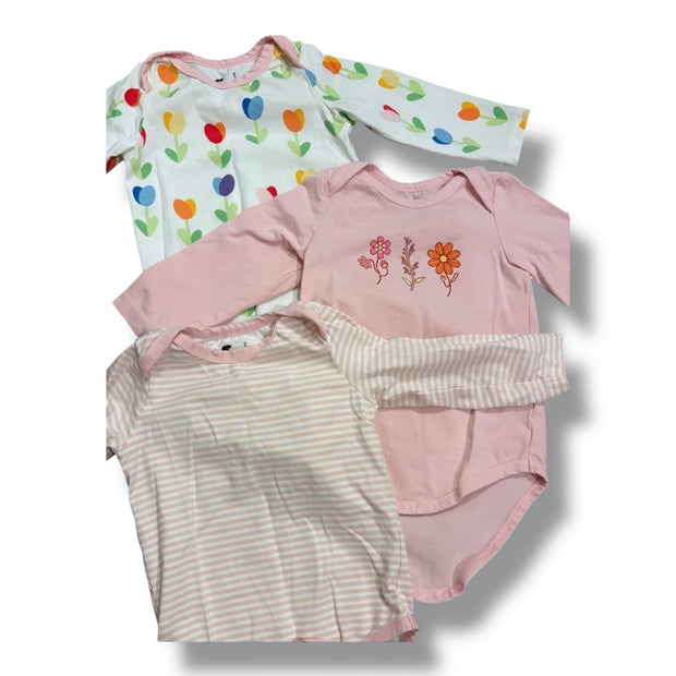Size 9-12 month Monica and andy long sleeve onesies- pink, white with tulips, and pink/white stripe Default Title / 9-12 month / Girl