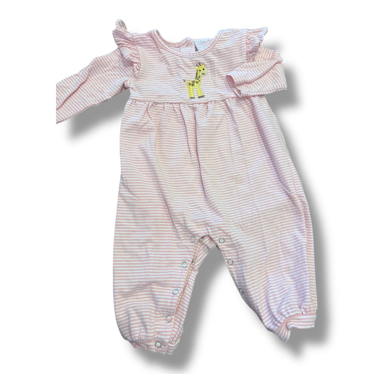 Size 6 month Stitchy ffish pink/white stripe knite romper with giraffe Default Title / 6 month / Girl