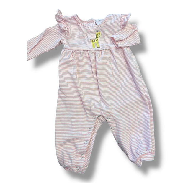 Size 6 month Stitchy ffish pink/white stripe knite romper with giraffe Default Title / 6 month / Girl