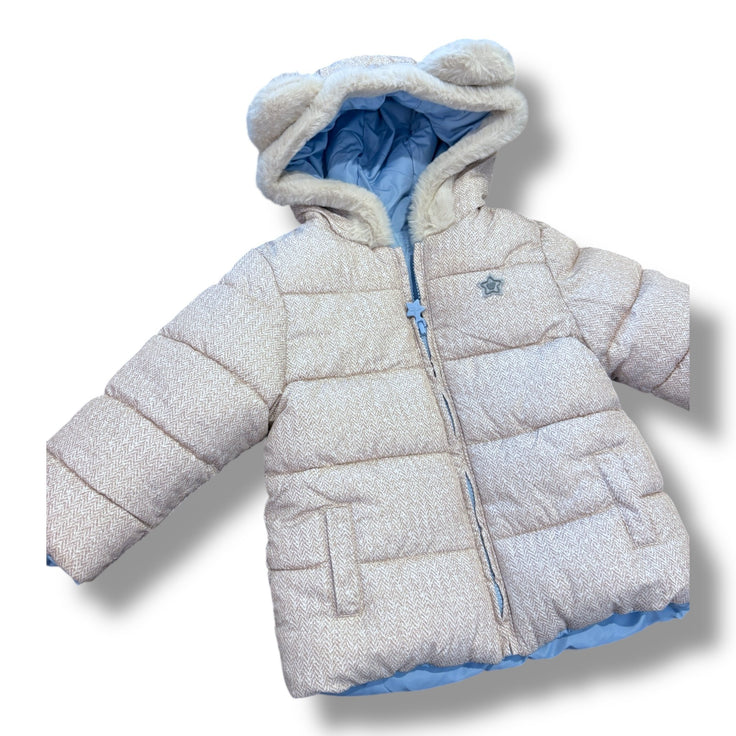 Size 3-6 month Mayoral light grey, blue lined bear ear hooded winter coat with star on chest Default Title / 3-6 month / Boy