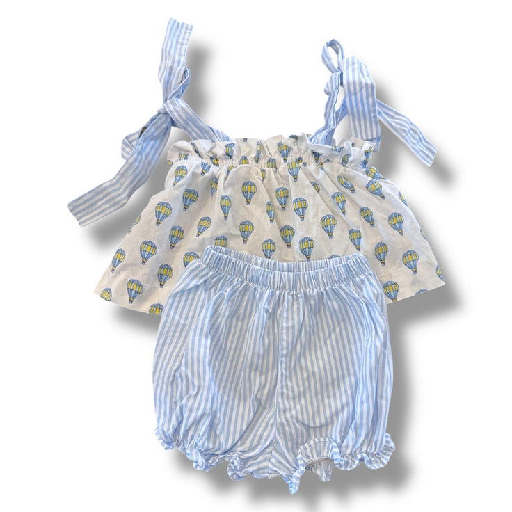 Size 12 month James and Lottie white and blue hot air balloon tie tank with matching blue and white stripe shorts set Default Title / 12 / Girl