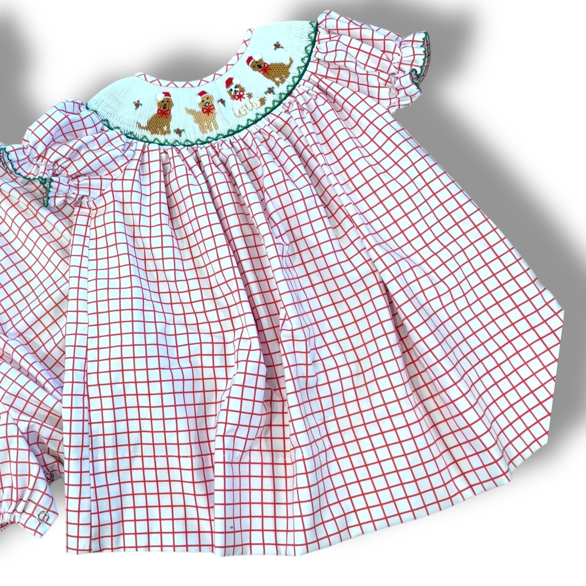 Size 9 month Lulu Bebe smocked dog dress red/white pattern Default Title / 9 month / Girl