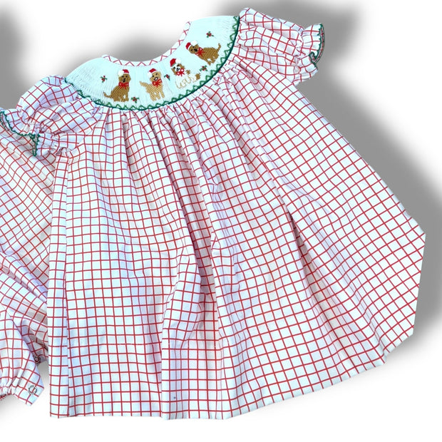Size 9 month Lulu Bebe smocked dog dress red/white pattern Default Title / 9 month / Girl