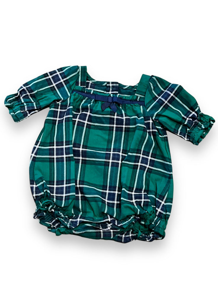 Size 0-6 month Janie and Jack green and navy plaid bubble with navy bow Default Title / 0-6 month / Girl