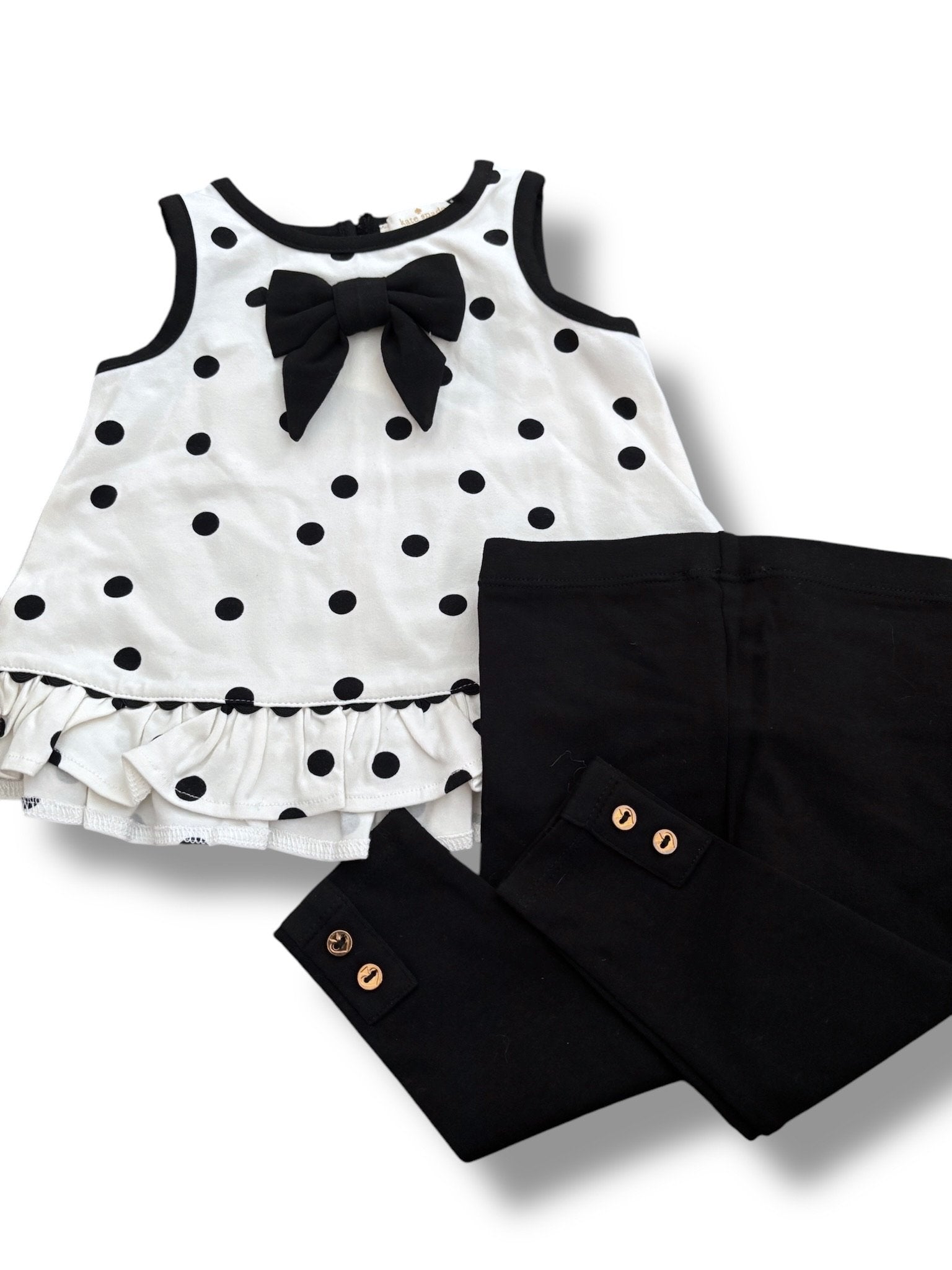 Size 12 month Kate Spade cream/black legging set with bow top Default Title / 12 / -