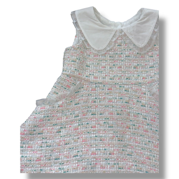 Size 18-24 month Janie and Jack white, pink, green and gold tweed collared dress Default Title / 18-24 month / Girl