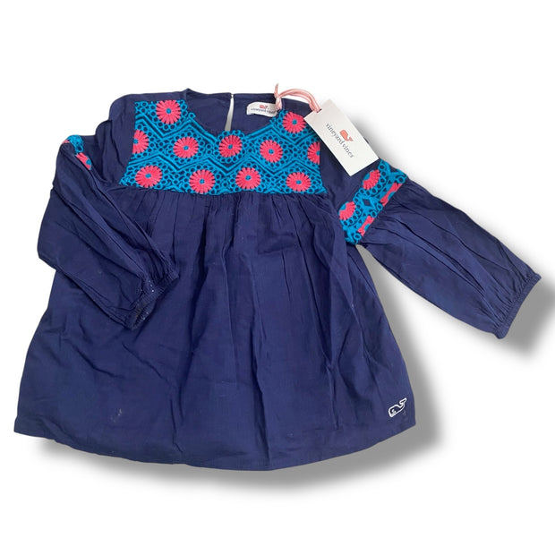 Size 2 Vineyard Vines navy tunic top with teal and pink embroidery on top - NWT Default Title / 2 / Girl
