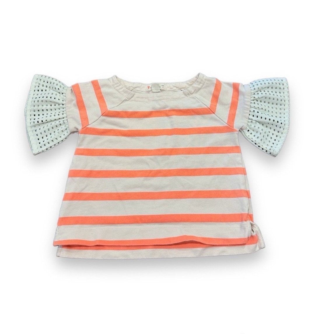 Size 2 Crewcuts white/pink stripe shirt with eyelet short sleeves Default Title / 2 / Girl