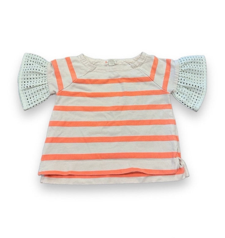 Size 2 Crewcuts white/pink stripe shirt with eyelet short sleeves Default Title / 2 / Girl