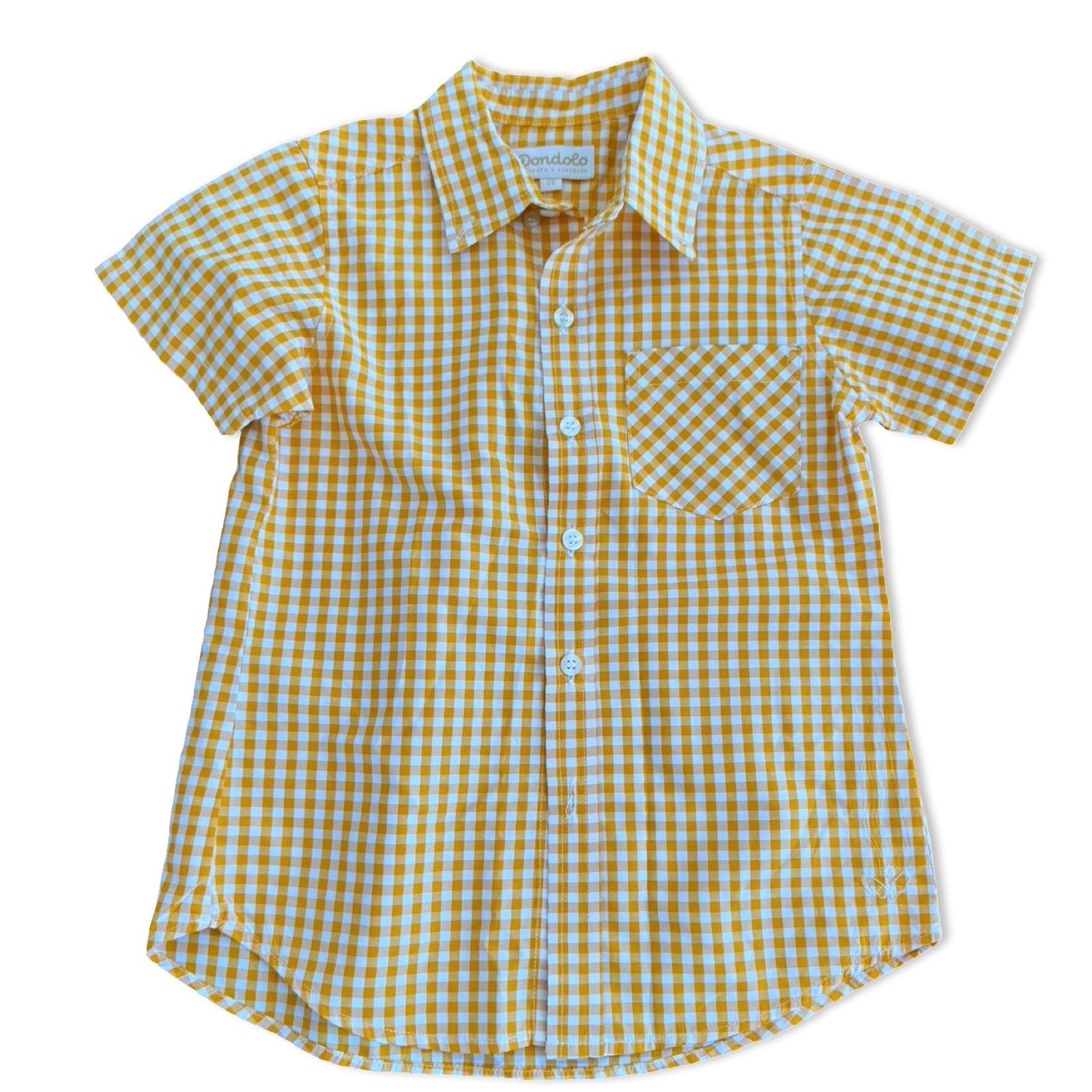 Size 5 Dondolo orange and white gingham short sleeve button up shirt Default Title / 5 / Boy