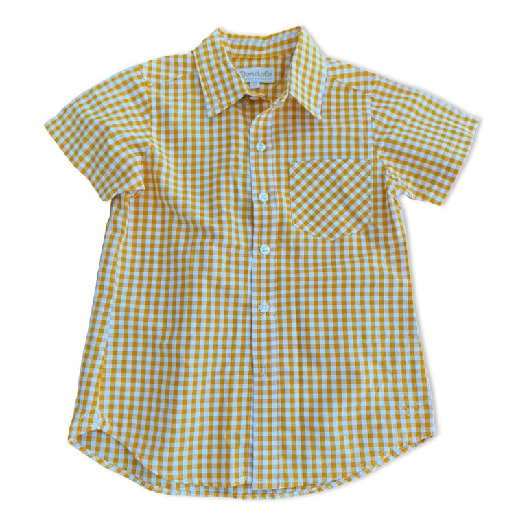 Size 5 Dondolo orange and white gingham short sleeve button up shirt Default Title / 5 / Boy