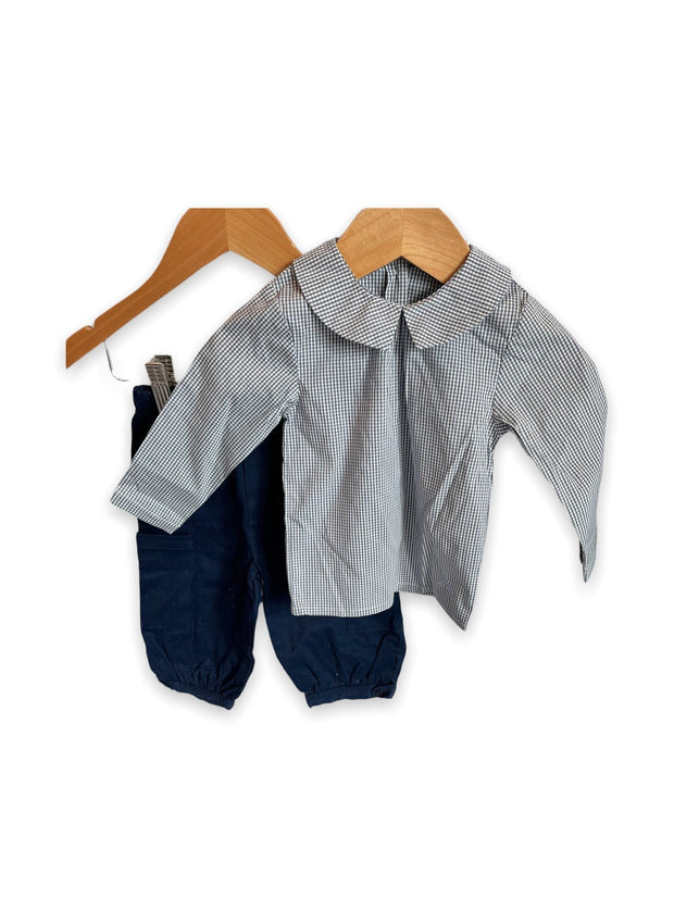 Size 9 month Bleu Comme Gris check dress shirt and navy pants, NWT Default Title / 9 month / Boy