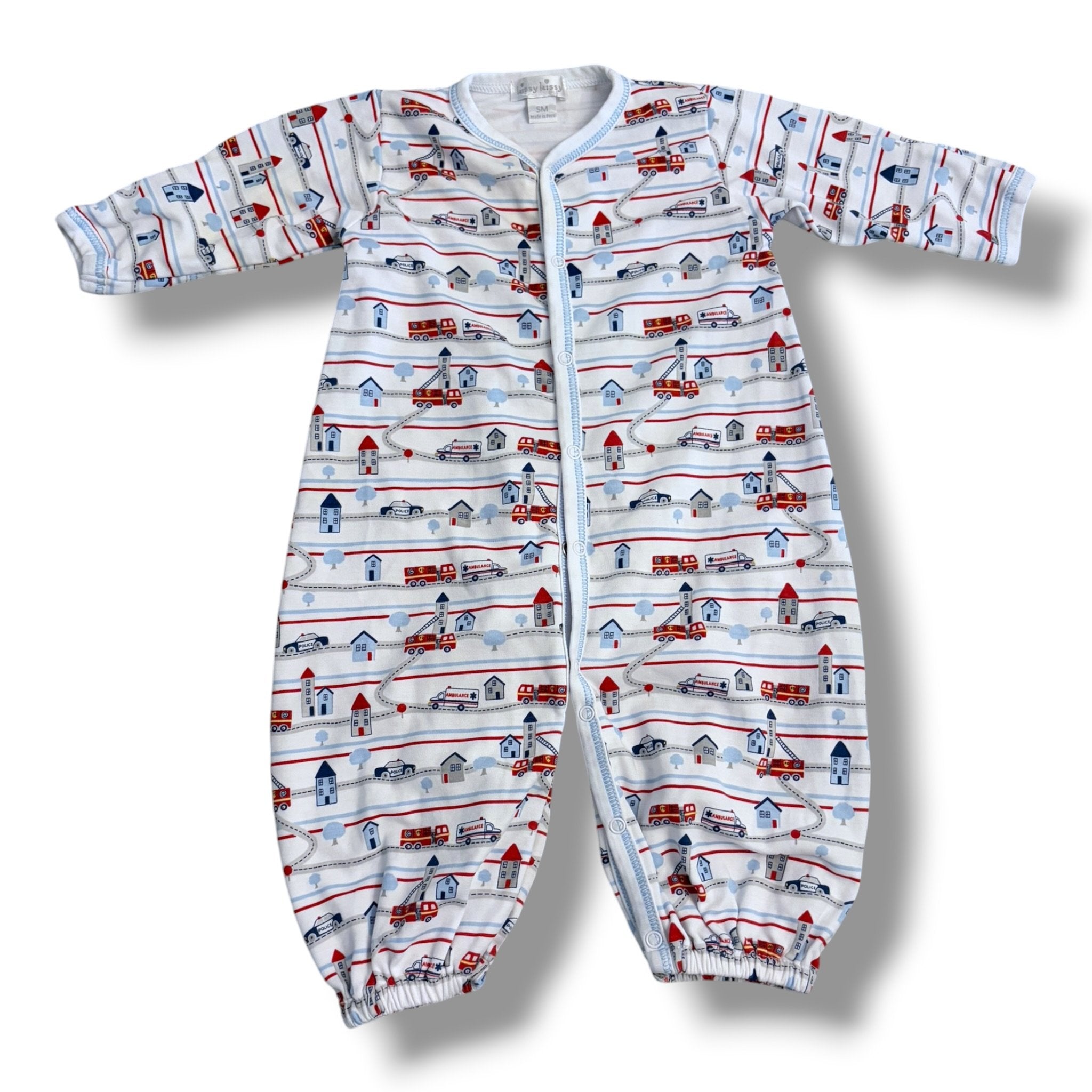 Size Small Kissy Kissy snap romper with firetrucks/ambulances Default Title / Small / -