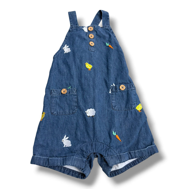 Size 12-18 month Boden denim overalls with embroidered chicks/sheep/carrots Default Title / 12-18 month / -