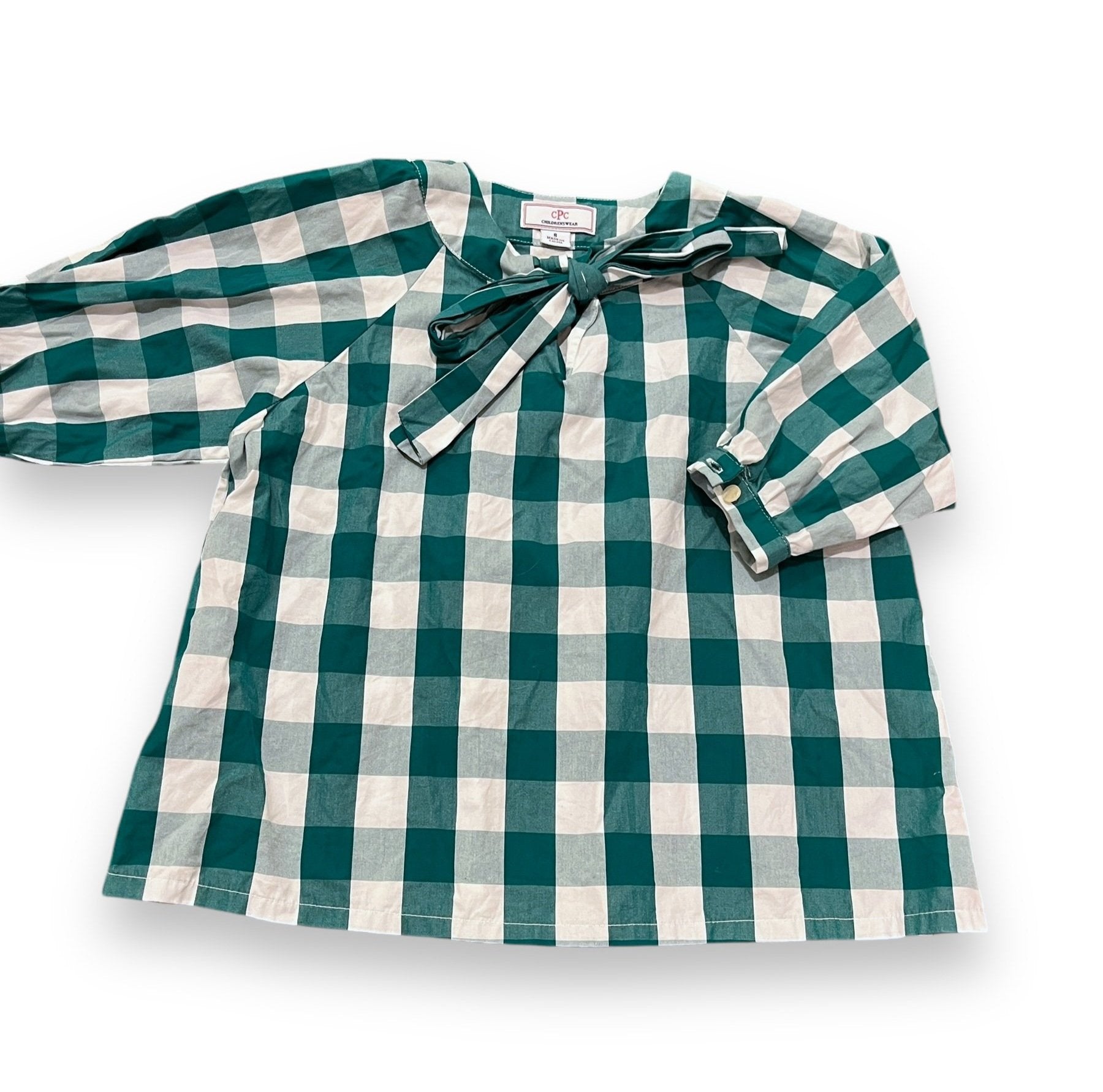 Size 8 CPC kids green/white check top with bow Default Title / 8 / Girl