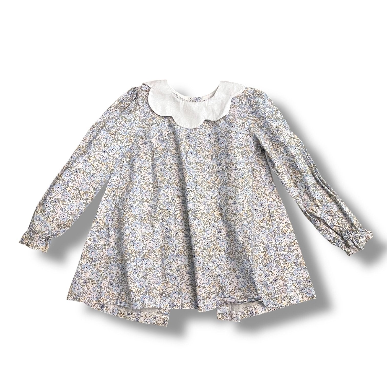 Size 6 Stitchy FIsh light blue floral blouse with scalloped white collar Default Title / 6 / Girl