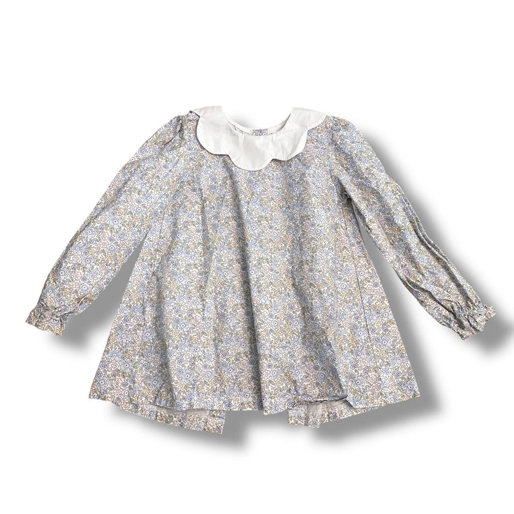 Size 6 Stitchy FIsh light blue floral blouse with scalloped white collar Default Title / 6 / Girl
