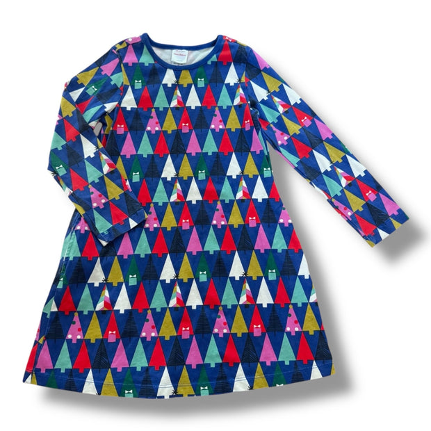 Size 6-7 Hanna Andersson blue long sleeve dress with multi color trees Default Title / 7-Jun / Girl